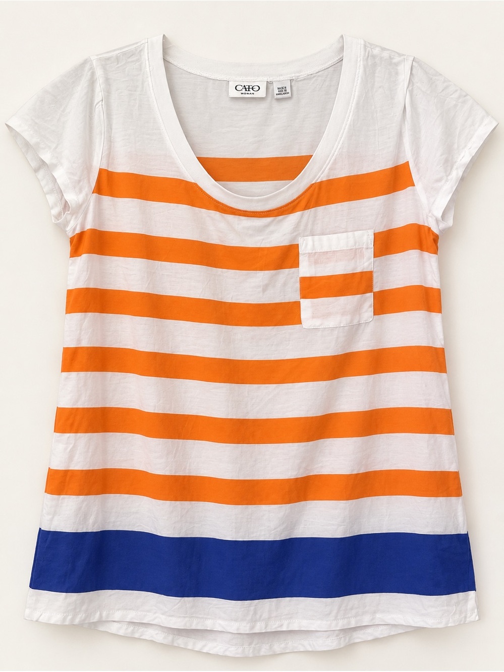 NWT Cato Woman Orange White Striped Pocket Top 18/20W